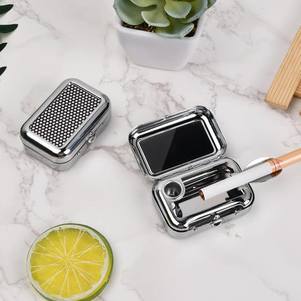 Pocket Ashtray, Portable Mini Ashtray, Stainless Steel Ashtray Windproof Ashtray with lid for Home Office Patio Outdoor Car Travel Camping Picnic Hiking Beach Fishing Cigarette (Black).