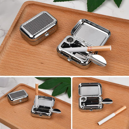 Pocket Ashtray, Portable Mini Ashtray, Stainless Steel Ashtray Windproof Ashtray with lid for Home Office Patio Outdoor Car Travel Camping Picnic Hiking Beach Fishing Cigarette (Black).