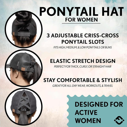 Criss Cross Hat Womens Baseball Cap Distressed Ponytail Messy Bun Trucker Ponycap.