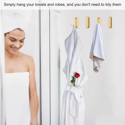 Brushed Gold Foldable Towel Hooks for Bathroom 2 Pack,Wall Hooks for Hanging Heavy Duty Coat Robe Purse Hooks, Foldable Hooks Storage Solution for Bathroom,Closet,Entryway,Pool (2, Brushed Gold).