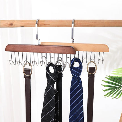 4 Pack Tank Top Bra Hanger, Wood Tie and Belt Hanger, Anti Slip Multi Hook Coat Rack, Hanging Closet Organization Storage Holder for Belts, Ties, Scarfs, Bras, Camisoles (Dark Brown).