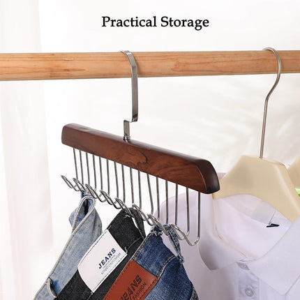 4 Pack Tank Top Bra Hanger, Wood Tie and Belt Hanger, Anti Slip Multi Hook Coat Rack, Hanging Closet Organization Storage Holder for Belts, Ties, Scarfs, Bras, Camisoles (Dark Brown).