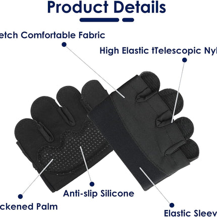 Grip Workout Gloves, Gym Gloves for Weight Lifting Kettlebell Pull-Ups Row Cross Training Non-Slip Silicone Four Finger Fitness Exercise Men and Women Black.