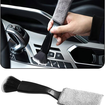 Double Head Brush for Car Cleaning, Detailing Interior and Exterior - Soft Bristles (Black, 1 Pack).