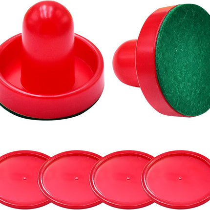 Mini Air Hockey Set - 2 Red Pushers and 4 Red Pucks (60mm) - Great Goal Handles and Paddles Replacement Accessories.