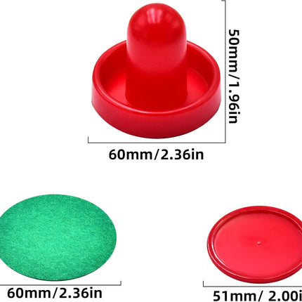 Mini Air Hockey Set - 2 Red Pushers and 4 Red Pucks (60mm) - Great Goal Handles and Paddles Replacement Accessories.