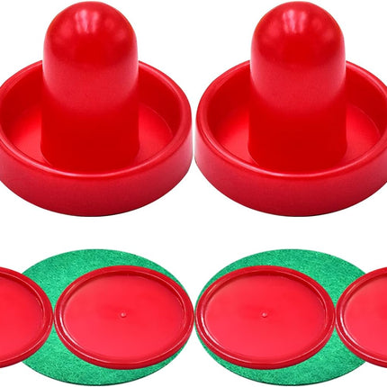 Mini Air Hockey Set - 2 Red Pushers and 4 Red Pucks (60mm) - Great Goal Handles and Paddles Replacement Accessories.