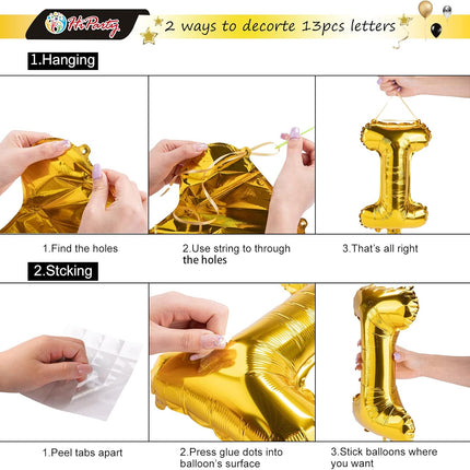 23pcs Birthday Balloons Banner, 3D Gold Premium Mylar Foil Ecofriendly Letter Happy Birthday Banner with 5pcs Star Balloons Kits for Kids Girls Boys Men Adults Birthday Party Decorations US7GD.