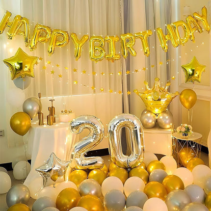23pcs Birthday Balloons Banner, 3D Gold Premium Mylar Foil Ecofriendly Letter Happy Birthday Banner with 5pcs Star Balloons Kits for Kids Girls Boys Men Adults Birthday Party Decorations US7GD.