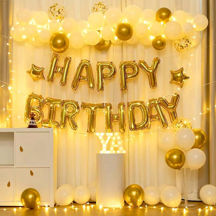 23pcs Birthday Balloons Banner, 3D Gold Premium Mylar Foil Ecofriendly Letter Happy Birthday Banner with 5pcs Star Balloons Kits for Kids Girls Boys Men Adults Birthday Party Decorations US7GD.
