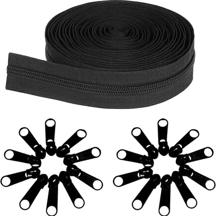 10 Yards 360 Inches Bulk Zippers,9 Meters #3 Zipper for Sewing,Black Nylon Coil Zippers by The Yards with 20pcs Replacement Sewn Zippers for DIY Sewing Craft,Bags,Clothes,purses etc.(Black).