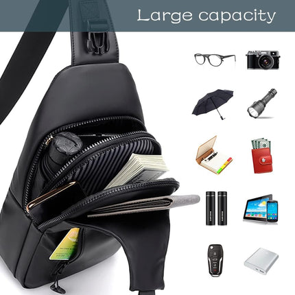 Small Crossbody Sling Backpack  Casual Chest Daypack with USB Charger Port Waterproof Outdoor Chest Sling Bag Shoulder Chest Bag Daypack for Women & Men Perfect for Traveling Hiking Cycling.