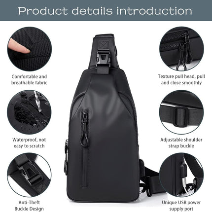 Small Crossbody Sling Backpack  Casual Chest Daypack with USB Charger Port Waterproof Outdoor Chest Sling Bag Shoulder Chest Bag Daypack for Women & Men Perfect for Traveling Hiking Cycling.