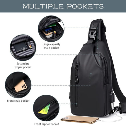 Small Crossbody Sling Backpack  Casual Chest Daypack with USB Charger Port Waterproof Outdoor Chest Sling Bag Shoulder Chest Bag Daypack for Women & Men Perfect for Traveling Hiking Cycling.