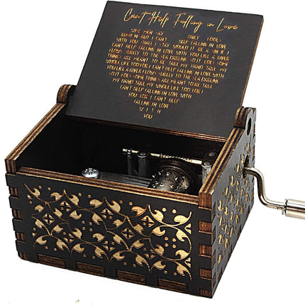 Can't Help Falling in Love Music Box, Birthday Gifts for Wife, Girlfriend, Women, Vintage Wooden Hand Crank Music Box, Christmas Valentine Wedding Anniversary Romantic Gift.
