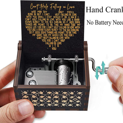 Can't Help Falling in Love Music Box, Birthday Gifts for Wife, Girlfriend, Women, Vintage Wooden Hand Crank Music Box, Christmas Valentine Wedding Anniversary Romantic Gift.