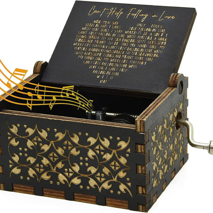 Can't Help Falling in Love Music Box, Birthday Gifts for Wife, Girlfriend, Women, Vintage Wooden Hand Crank Music Box, Christmas Valentine Wedding Anniversary Romantic Gift.