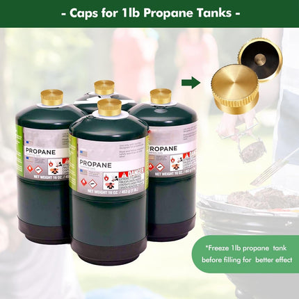 Propane Refill Adapter 20lb to 1lb Camping, 90 Degree Upgrade Propane Tank Adapter 20lb to 1lb Converter with Gauge and Control Valve for Propane Heater Grill Stove, 4 Caps Included,Solid Brass.