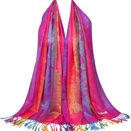 Colorful flowers Jacquard cotton pashmina Women Wrap Shawl tassels Scarves.
