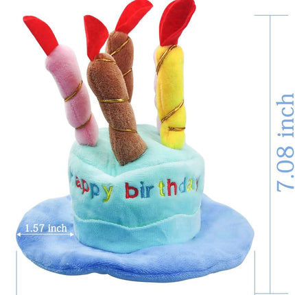 Dog Birthday Hat, Soft Plush Pet Birthday Cake Hat with 5 Colored Candles Cute Cat Birthday Party Hat for Pet Birthday Party (Blue).