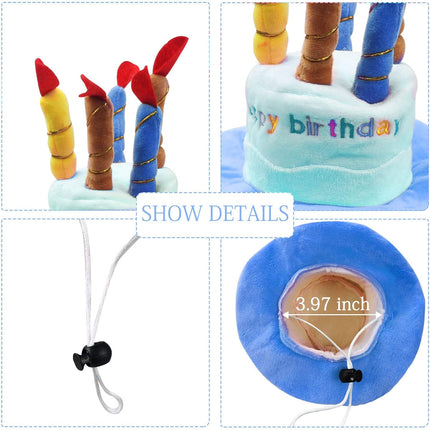 Dog Birthday Hat, Soft Plush Pet Birthday Cake Hat with 5 Colored Candles Cute Cat Birthday Party Hat for Pet Birthday Party (Blue).