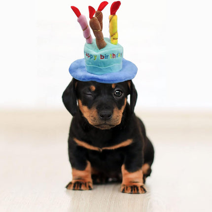Dog Birthday Hat, Soft Plush Pet Birthday Cake Hat with 5 Colored Candles Cute Cat Birthday Party Hat for Pet Birthday Party (Blue).