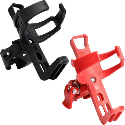 2 Pack Bike Bottle Holder, Universal Bicycle Water Bottle Cage Holder, Water Cup Holder for Bike Stroller Walker, Adjustable Mountain Bike Drink Cup with 360 Degree Rotating for Cycling MTB Black+Red.