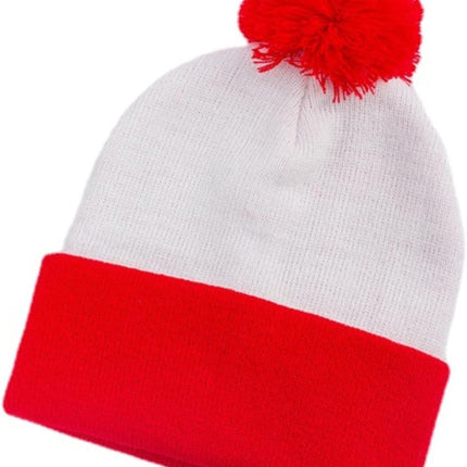 Adult Halloween Red White Beanie Waldo Hat Christmas Pom Pom Striped Knit Hat.