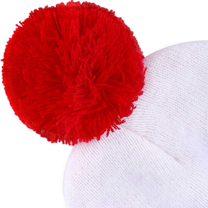 Adult Halloween Red White Beanie Waldo Hat Christmas Pom Pom Striped Knit Hat.