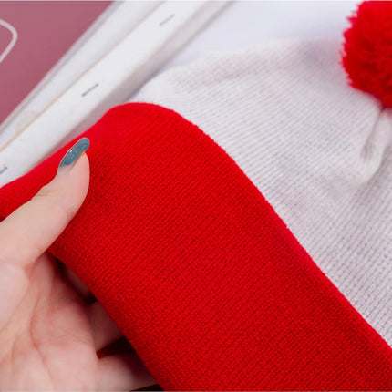 Adult Halloween Red White Beanie Waldo Hat Christmas Pom Pom Striped Knit Hat.