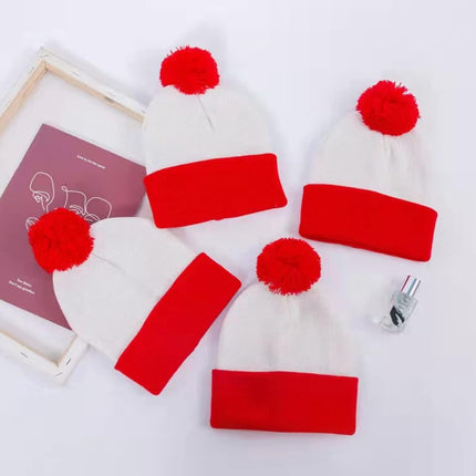Adult Halloween Red White Beanie Waldo Hat Christmas Pom Pom Striped Knit Hat.