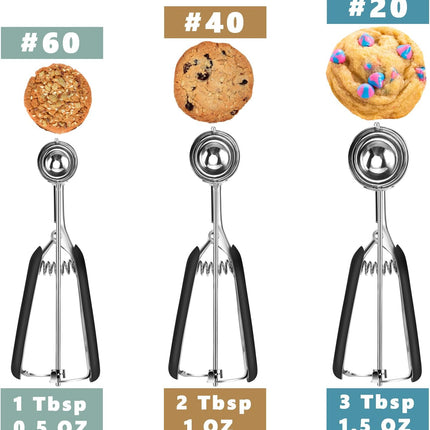 Cookie Scoop Set - Include 1 Tbsp/ 2 Tbsp/ 3Tbsp - 3 PCS Cookie Scoops for Baking - Cookie Dough Scoop - Made of 18/8 Stainless Steel.