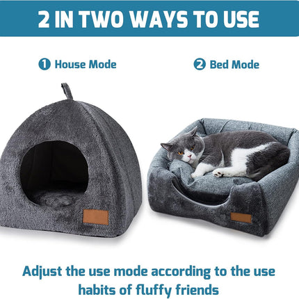 Pet Cave Bed - Warm Cat Bed for Indoor Cats - Pet Tent Cave Igloo Bed for Cats/Small Dogs - Pet Dog Cat Cave Bed - Kitten Bed Cat Tent Cat Bed House with Removable Washable Cushion.