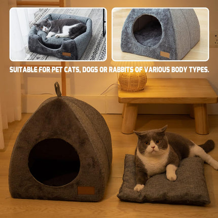Pet Cave Bed - Warm Cat Bed for Indoor Cats - Pet Tent Cave Igloo Bed for Cats/Small Dogs - Pet Dog Cat Cave Bed - Kitten Bed Cat Tent Cat Bed House with Removable Washable Cushion.