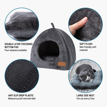 Pet Cave Bed - Warm Cat Bed for Indoor Cats - Pet Tent Cave Igloo Bed for Cats/Small Dogs - Pet Dog Cat Cave Bed - Kitten Bed Cat Tent Cat Bed House with Removable Washable Cushion.