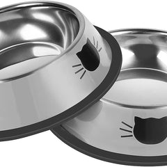 2Pcs Cat Bowls Non-Slip Stainless Steel Small Cat Food Bowls Unbreakable Thicken Cat Feeder 7 Oz Cat Dishes Suitable for Indoor Small Pets Removable Rubber Base Easily Clean Lovely Color.