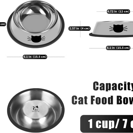 2Pcs Cat Bowls Non-Slip Stainless Steel Small Cat Food Bowls Unbreakable Thicken Cat Feeder 7 Oz Cat Dishes Suitable for Indoor Small Pets Removable Rubber Base Easily Clean Lovely Color.