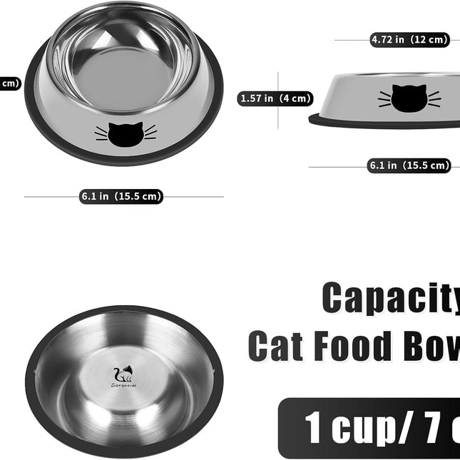 2Pcs Cat Bowls Non-Slip Stainless Steel Small Cat Food Bowls Unbreakable Thicken Cat Feeder 7 Oz Cat Dishes Suitable for Indoor Small Pets Removable Rubber Base Easily Clean Lovely Color.