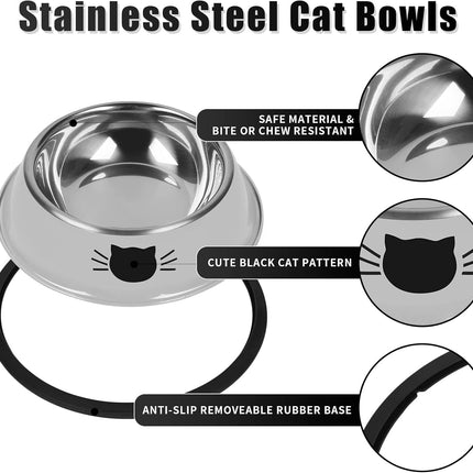 2Pcs Cat Bowls Non-Slip Stainless Steel Small Cat Food Bowls Unbreakable Thicken Cat Feeder 7 Oz Cat Dishes Suitable for Indoor Small Pets Removable Rubber Base Easily Clean Lovely Color.