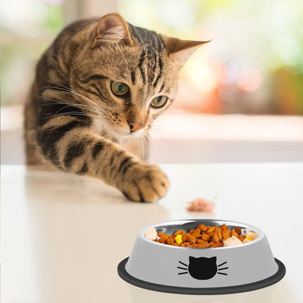 2Pcs Cat Bowls Non-Slip Stainless Steel Small Cat Food Bowls Unbreakable Thicken Cat Feeder 7 Oz Cat Dishes Suitable for Indoor Small Pets Removable Rubber Base Easily Clean Lovely Color.