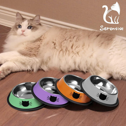 2Pcs Cat Bowls Non-Slip Stainless Steel Small Cat Food Bowls Unbreakable Thicken Cat Feeder 7 Oz Cat Dishes Suitable for Indoor Small Pets Removable Rubber Base Easily Clean Lovely Color.