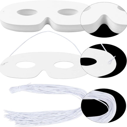 100 Pack White Paper Eye Masks, Plain Masquerade Mask Blank Masks Decorate for Cos-Play, Halloween Party.