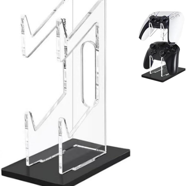 Universal Dual Game Controller Holder Desk Stand for PS4 PS5 Xbox ONE Switch, Perfect Display and Organization, Gaming Controller Accessories(Transparent Acrylic) (2T/Black).