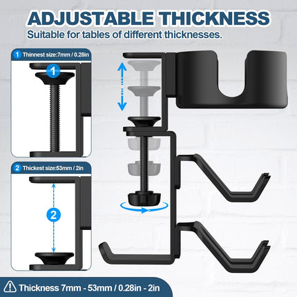 4 in 1 Desk Cup Holder with Headphone Hanger and Controller Stand Gaming Accessories, Universal Adjustable & Rotating Upgraded Arm Clamp for Coffee Mugs, Water Bottles, Headphones, Controller..