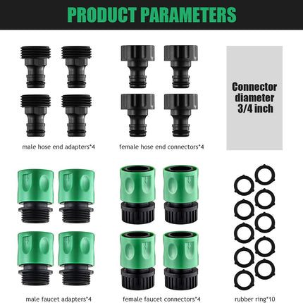 16 Pieces Garden Water Hose Quick Connectors,3/4 Inch GHT Male and Female Water Hose Quick Connect Fittings with 10 Pieces Rubber Washer.