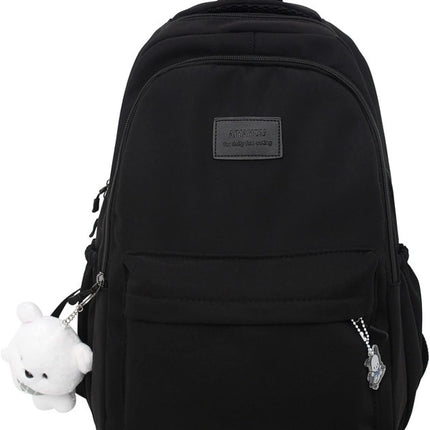 Female Lady High Capacity College Backpack Women Laptop School Bags Cute Girl Travel Book Bag Cool,Black,with Bear Doll.