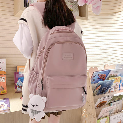 Female Lady High Capacity College Backpack Women Laptop School Bags Cute Girl Travel Book Bag Cool,Black,with Bear Doll.
