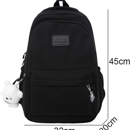 Female Lady High Capacity College Backpack Women Laptop School Bags Cute Girl Travel Book Bag Cool,Black,with Bear Doll.