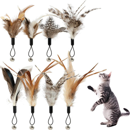 8 Pcs Cat Feather Toys with Bells, Feather Teaser Cat Toy, Replacement Feather Refills with Bells, Exerciser Playing Toy for Kitten or cat.