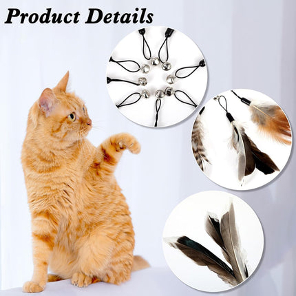 8 Pcs Cat Feather Toys with Bells, Feather Teaser Cat Toy, Replacement Feather Refills with Bells, Exerciser Playing Toy for Kitten or cat.